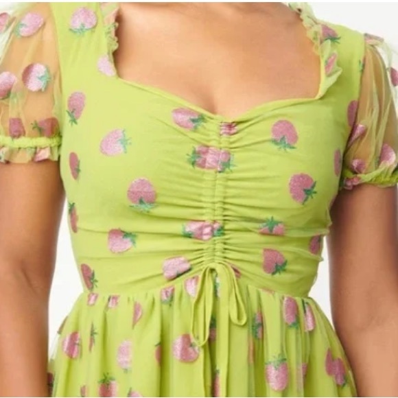 Smak Parlour Strawberries print Woodstock flair dress - Picture 3 of 9